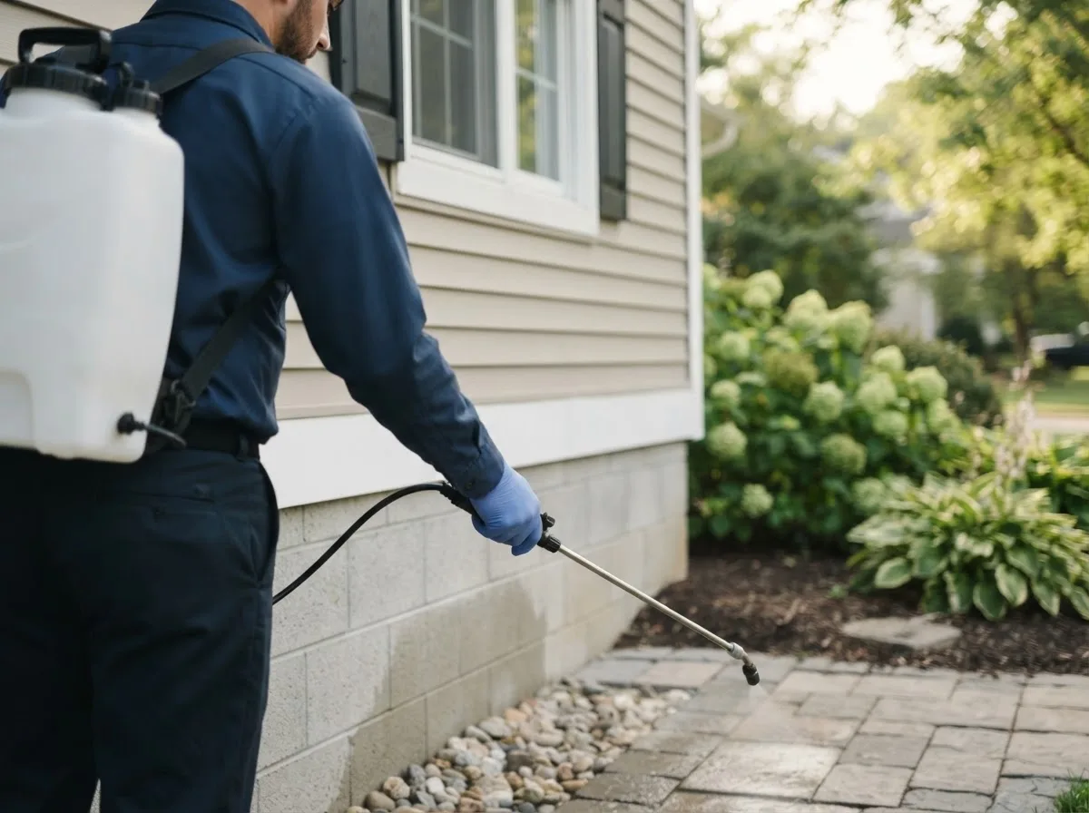 Pest control technician inspecting a home in Ansonia, OH